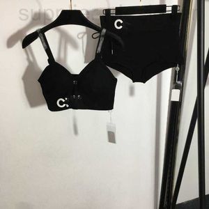 Women's Swimwear designer 2023 Spring/Summer New Bikini Sexy Knitted Underwear with Rubber Letter Bra Strap Underwear+Flat Corner Pants W4EA