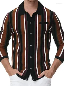 Polos męski 2024 Autumn Kllar Striped Jacquard z długim rękawem koszulka Yapi Polo Trendy T-Shirt
