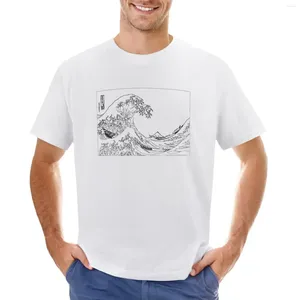 メンズタンクトップスグレートウェーブアウトライン黒と白のTシャツ半袖Tシャツ夏のトップブランクメンズグラフィックTシャツヒップホップ