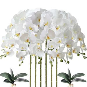 Faux Floral Greenery 32 Inch Artificial Phalaenopsis Flowers 9 Heads Artificial Orchid Butterfly Flowers Stem Plants for Home Decor 6PCS T240422