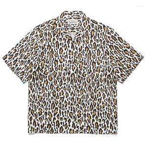 Men's Casual Shirts WACKO MARIA Short Sleeve Shirt Quality Leopard Print Hawaii Mens Womens Loose Tops With Tags