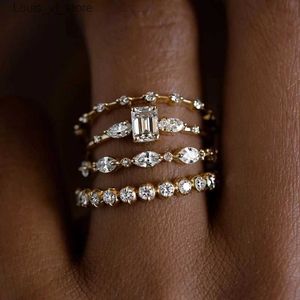 Anel de engajamento de cores de ouro elegante para mulheres de moda incrustada de zircão branco Conjunto de casamento Jóias de noivas H240424