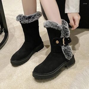 Boots femininos de camurça feminina de inverno luxuoso quente neve confortável na plataforma redonda plataforma mid-bef pêlo cony cabelos tudo em uma pele