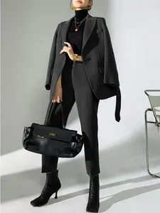 Women's Two Piece Pants Insozkdg Blazer Set Spring Autumn High-end Black Woolen Suit Temperament Jacket Women Blazers