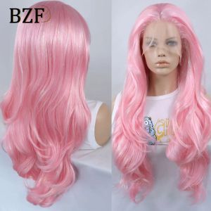 Wigs Pink Sparkle Highlight Wigs Colored Synthetic Lace Wig Cosplay Wavy Heat Resistant Hair Glueless Green Blue Wig For Women 30Inch