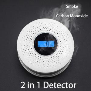 Tillbehör 2 i 1 kolmonoxidsensor Smoke Detector LCD Display Battery Operated Co Smoke Fire Alarm With LED Light Blinking Sound