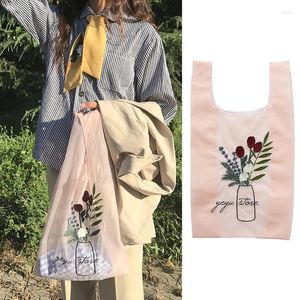 Shoulder Bags Women Embroidered Floral Handbag Translucent Organza Mesh Tote Daisy Casual Large Shopping Eco Bag For Female