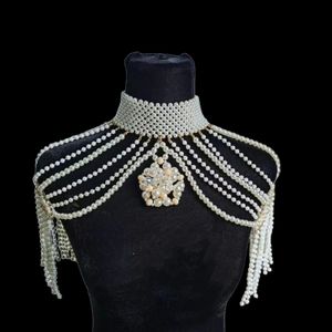 Pearl Sexig pärlstav krage axel kroppskedja smycken bikinis midje kedja bh kroppskedjor för kvinnor midja hain bröllopsklänning 240507