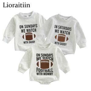 One-Pieces 20220811 Lioraitiin 018M Infant Baby Girls Boys Romper Rugby Letters Print Long Sleeve Jumpsuits Spring Autumn Clothes