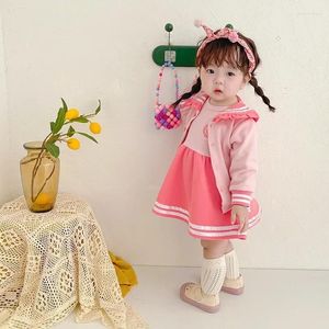 Clothing Sets Spring Autumn 2024 Korean Born Girl 2PCS Academic Style Sweet Stripe Fashion Infant Dress Long Sleeve Baby Cardigan