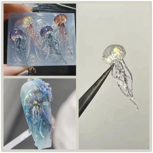 Art 1pc Marine Jellyfish 3D Acrylic Nail Mold Nail Art Decorations Silicone Stamping Plates Nails Products Nail Accessories
