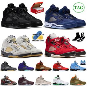 Com tênis da caixa 5 tênis de basquete masculino jumpman 5s gato preto gato meia -noite vela vela raging bull preto bordô para homens femininos jump man os treinadores eu47 us13