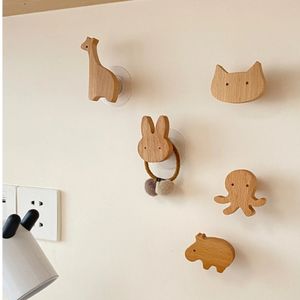 Wooden Drawer Hooks Room Decor Animal Hook Wall Keychain Coat Home Wardrobe Cute Wood Hanger Kitchen Accessories 240418