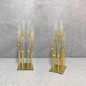 Świeczści uchwyt metalowy na stół ślubny Centralny punkt Candelabra Pillar Stand Road Lead Party Decor 8 Heads 6pcs 10pcs