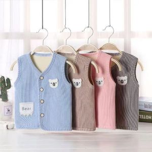 Shirts 2023 New Kids Clothes Boys Sleeveless VNeck Cartoon Kawaii Thick Autumn Winter Solid Color Casual Allmatch Comfortable Shirt