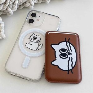 Cell Phone Cases Cute Cat Card Holder Accessories For Magsafe Magnetic Wireless Charge Case For iPhone 15 14 13 12 11 Pro XS Max X XR 7 8 Cover d240424