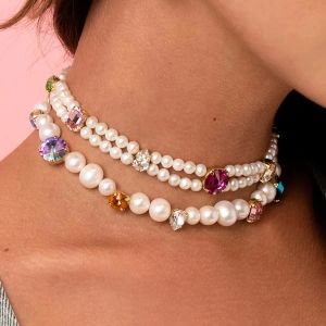 Necklaces Classic Inspired Stylish Colorful Dot Vintage Rhinestone Party Gifts Multi Row Crystal Collar Choker freshwater pearl Necklace