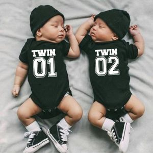 One-Pieces Twin Clothes Twins Matching Baby Bodysuit Cotton Boys Girls Onesies Newborn Baby Body Romper Summer Twins Outfits Gift for Twins