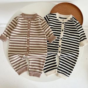 One-Pieces Infant Baby Girls Boys Romper Stripe Waffle Cotton Long Sleeve Newborn Baby Jumpsuit One Piece Outfit Spring Autumn Baby Clothes