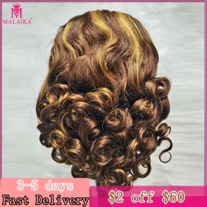 Wigs Malaika 13x4 in pizzo Front Human Hair Wigs Spring Bouncy Curly Human Wig Wig da 16 pollici Wig Front Wig Remy Sliose Wigs in pizzo ondulato