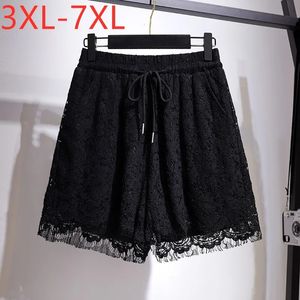 Women Summer Plus Size Sexy Lace Shorts Large Loose Black Wide Leg Short Female 3xl 4xl 5xl 6xl 7xl Y2K Clothing 240422