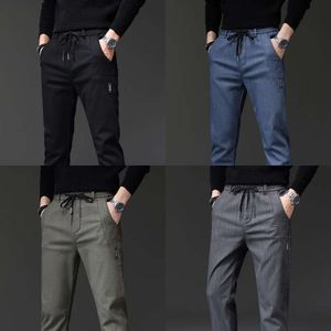 Herrens höstbanor Pants Casual Elastic Business Cotton Grey Black Blue Thick Straight Work Classic Long Trousers for Man 221010