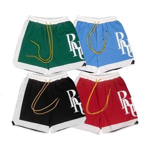 Marca da moda Rhude Micro Letter Block Color Sports Casuais Casuais para homens e mulheres calças de praia elástica de rua High Street