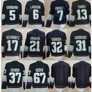 Kob Men Hockey Adam Larsson Jersey Eberle Brandon Tanev Jaden Schwartz Philipp Grubauer Yanni Gourde Morgan Geekie White Navy Blue Team