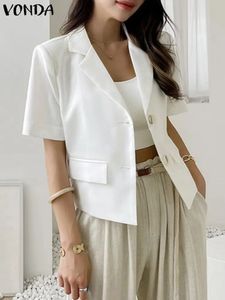 Vonda Elegant Women Blazer Fashion Outwears 캐주얼 코트 여름 짧은 소매 옷깃 코트 솔리드 버튼 스트리트웨어 240417