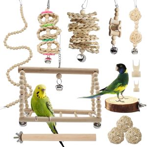 Brinquedos 13 pcs/conjunto brinquedos de pássaros Pág pássaro parrot em pé natural madeira gaiola brinqued