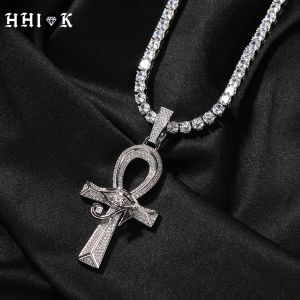 Naszyjniki hurtowe moda hip -hop raper biżuteria wisiorki lśniło mrożone CZ Stone Ankh Cross of Horus 'Eye Naszyjnik