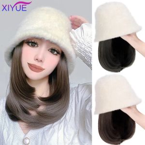 Wigs xiyue cappello parrucca allinone popolare gelaio di moda capelli corti capelli dritti parrucca femmina pescellino pescatore cappello da bagno a maglia cappello da bacino