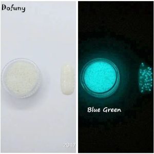 Glitter lysande fosfor glödand för nagelkonstdekorationer, superljust noctilucent sandglöd i mörkret, färg: blå grön