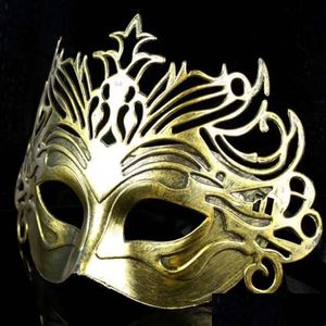 Römische Soldiermasken männliche Party Filigree Laser Schnitt Männer venezianische Maskerade Auge Halloween Cosplay Hochzeit Mardi Gras Ball M Dh4jd