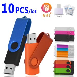 Sürücüler 10 PCS/LOT USB Flash Drive 128GB 64GB 32GB 16GB Kalem Sürücüsü Pendrive Su Geçirmez Metal Gümüş U Disk Memoria Cel USB Stick Free Logo