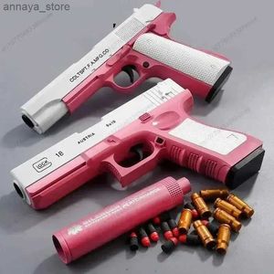 Gun Toys Toy Gun Pistol Soft Bullet M1911 Shell Ejected Foam Darts Blaster Manual Airsoft Weapon with Silencer For Kids AdultsL2404