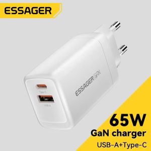 充電器ESSAGER 65W GAN USB C充電器PD QC 4.0 3.0タイプC Samsung iPhone 14 13 Pro Phone MacBookラップトップファーストチェージ