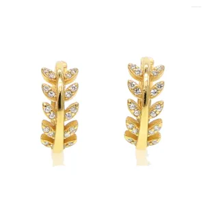 Studörhängen Spring Design Delicate Cz Leaf Girl Women Gold Color Smycken 925 Sterling Silver Mini Earring Arrond Ear