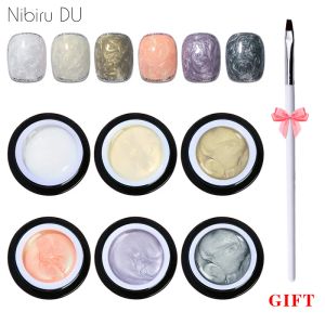 Gel 6Colors/set Pearl Shell Thread Gel Nail Polish With Free Brush For Painting UV Gel Glitter DIY Nail Technician Supplies