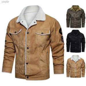 Mäns jackor 2023 Mens Autumn and Winter Plus Velvet tjock läder och pälsbomberjacka Youth Fashion Pu Leather Wool Warm Pock Size M-3XLL2404