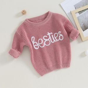 Swetry 024m maluch dziewcząt ubrania jesienne zimowe dzianiny sweter z długim rękawem litera haftowa topy nowonarodzone dzianiny dziecka