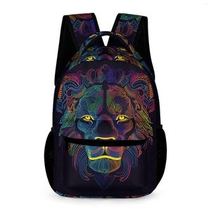 Sırt çantası Lion Neon Line Art Üniversitesi Backpacks Gençlik Özel Büyük Lise Çantaları Kawaii Sırtı