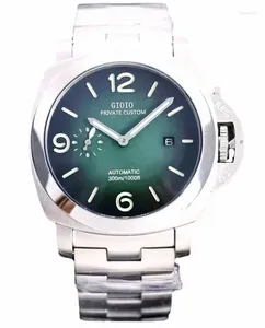 Наручительные часы Роскошные высококачественные мужские механические автоматические часы Черно -синий зеленый браслет из нержавеющей стали расширенная светящаяся 44 мм