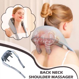 Massageador de pescoço elétrico e massageador traseiro pescoço e ombro travesseiro de massagem Relaxando amassar massagem cervical xale e7l1