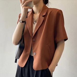 Kort ärm blazers kvinnor sommar tunn koreansk stil mode fritid beskuren fast allmatch office kvinnlig lös elegant chic 240417