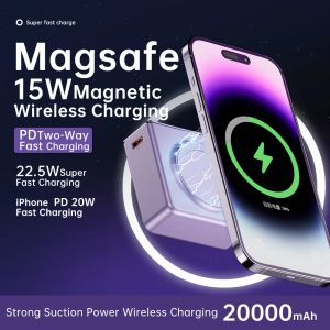 Chargers NEW Magnetic Wireless Power Bank 20000mAh Touch Control Powerbank Type C Fast Charger For Magsafe iPhone 14 13 12 Series Laptop