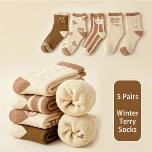 Leggings Baby Socks Fall Winter Thick Warm Cute Cartoon 112Y Cotton Boy Girl Medium Tube Terry Socks 5 Pairs For Kids