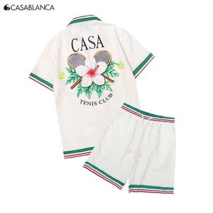 Casablanca tennis racket lettering printed casual short-sleeved shirt sets for boys and girls