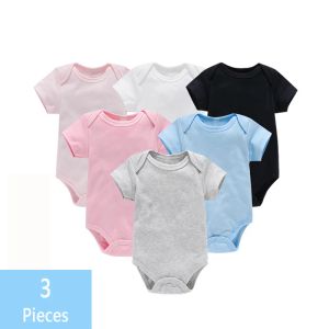 Pieces 3pcs/lote roupas de bebê menino/menina baby bodys roupas de verão roupas de cor sólida macacão macio macio de algodão para recém-nascidos 2021