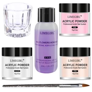 Flüssigkeiten 40 ml Kristallflüssigkeit mit 45 ml Acrylpulver Set Lnclude Pinkweiß transparentes Acrylpulver Kit Geeignetes Anfängernagel -Kit